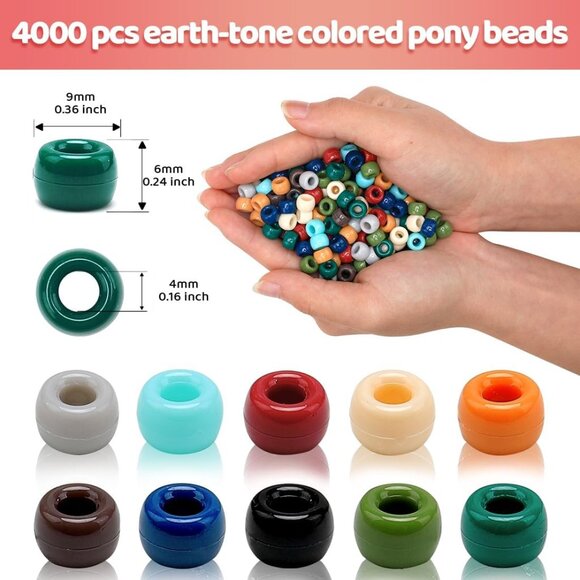 New 1000 Earth-Tone Pony Kandi Beads Craft Supplies Hair Jewelry Beads Bracelet - Picture 3 of 10